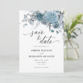 Invitation Dusty Blue Floral Bohemian Wedding Enregistrer La  (Debout devant)