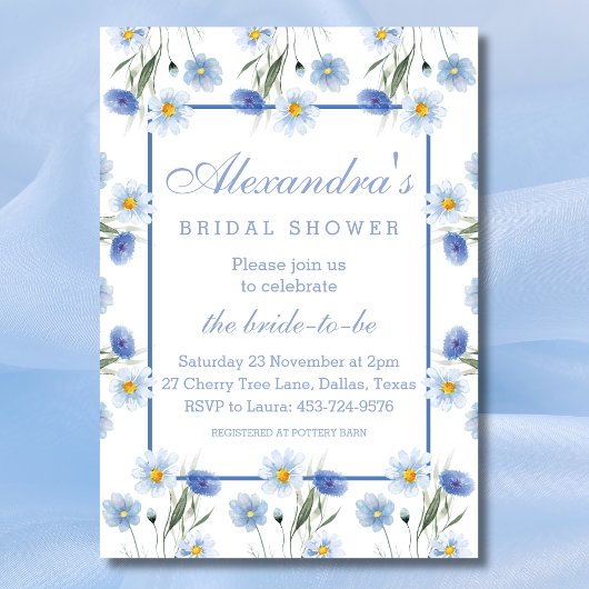 Invitation Dusty Blue Floral Boho Fête des mariées de printem