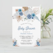 Invitation Dusty Blue Floral Boho Pampas Baby shower photo (Debout devant)