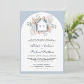 Invitation Dusty Blue Floral Boho Pampas QR Code Mariage (Debout devant)