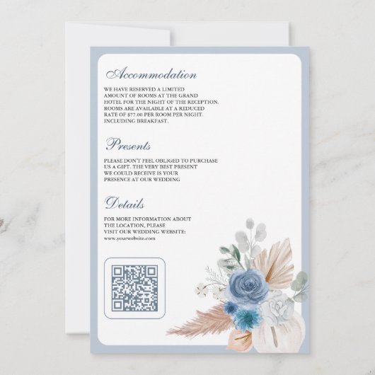 Invitation Dusty Blue Floral Boho Pampas QR Code Mariage (Dos)