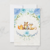Invitation Dusty Blue Floral Bois Animaux Baby shower garçon (Dos)