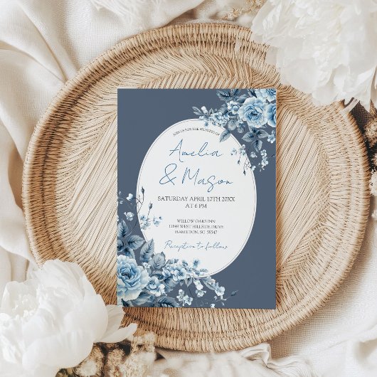 Invitation Dusty Blue Floral Botanical Elegant Wedding