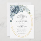 Invitation Dusty Blue Floral Botanical Mariage élégant (Devant)