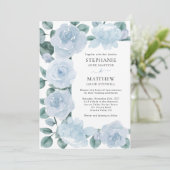 Invitation Dusty Blue Floral Botanique Rose Mariage (Debout devant)