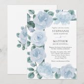 Invitation Dusty Blue Floral Botanique Rose Mariage (Devant / Derrière)