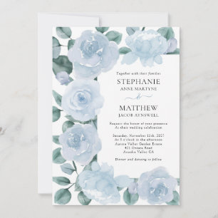 Invitation Dusty Blue Floral Botanique Rose Mariage