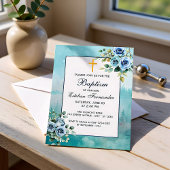 Invitation Dusty Blue Floral Boy Baptism Religious