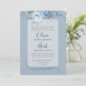 Invitation Dusty Blue Floral Calligraphie Aquarelle Invitatia (Debout devant)