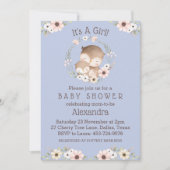 Invitation Dusty Blue Floral C'est un Baby shower de chouette (Devant)