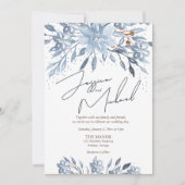 Invitation Dusty Blue Floral Chic Script hiver thème Mariage (Devant)
