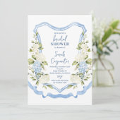 Invitation Dusty Blue Floral Crest Bridal Shower (Debout devant)