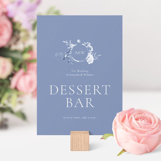 Invitation Dusty Blue Floral Dessert Bar Sign