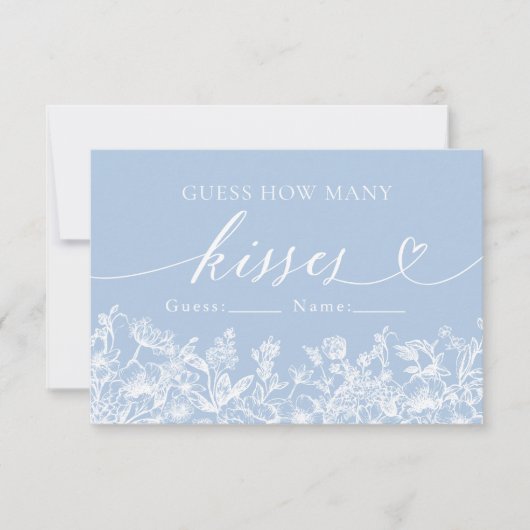 Invitation Dusty Blue Floral Devinez Combien De Baisers Jeu (Devant)