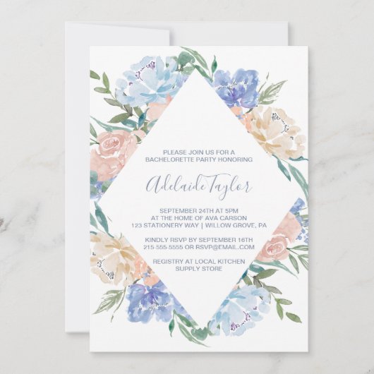 Invitation Dusty Blue Floral Diamond Party (Devant)