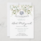 Invitation Dusty Blue Floral Disco Ball Bat mitzvah (Devant)
