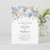 Invitation Dusty Blue Floral Drop Engagement Party (Debout devant)