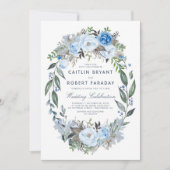Invitation Dusty Blue Floral Elegant Mariage d'aquarelle (Devant)