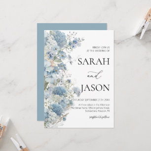 Invitation Dusty Blue Floral Élégant mariage de jardin