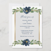 Invitation Dusty Blue Floral Élégant Mariage Floral Or (Devant)