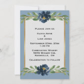 Invitation Dusty Blue Floral Élégant Mariage Floral Or (Devant)