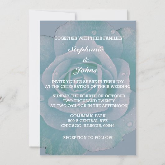 Invitation Dusty Blue Floral Élégant Rose Classy Mariage (Devant)