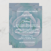 Invitation Dusty Blue Floral Élégant Rose Classy Mariage (Devant / Derrière)