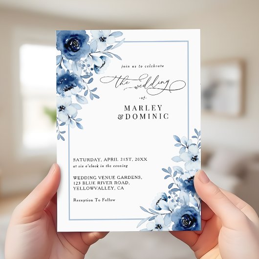 Invitation Dusty Blue Floral Elegant Spring Garden Wedding
