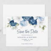 Invitation Dusty Blue Floral Enregistrer la date Annonce (Devant / Derrière)