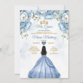 Invitation Dusty Blue Floral Espagnol Princess Mis Quince (Devant)