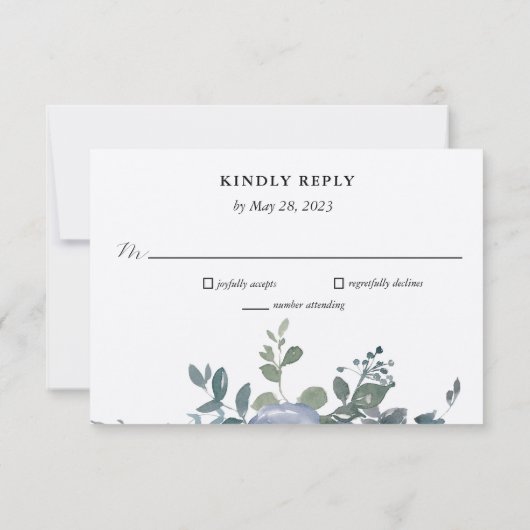 Invitation Dusty Blue Floral et Black Wedding RSVP (Dos)