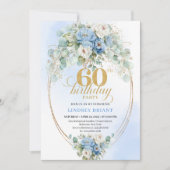 Invitation Dusty Blue Floral Eucalyptus 60th Birthday Invites (Devant)