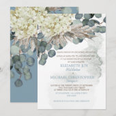 Invitation Dusty Blue Floral Eucalyptus Laissez un mariage él (Devant / Derrière)