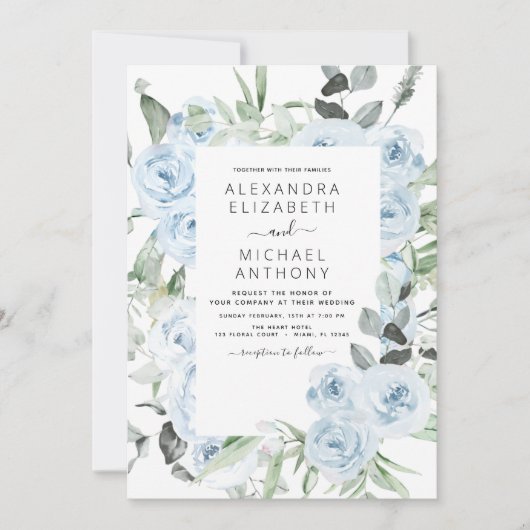 Invitation Dusty Blue Floral Eucalyptus Mariage Invi (Devant)