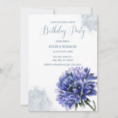 Invitation Dusty Blue Floral fête d'anniversaire (Devant)