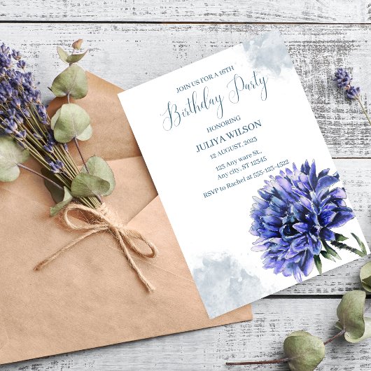 Invitation Dusty Blue Floral fête d'anniversaire