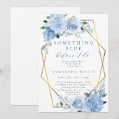 Invitation Dusty Blue Floral Fête des mariées or (Devant / Derrière)