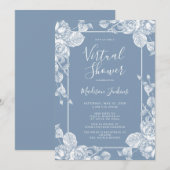 Invitation Dusty Blue Floral Fête des mariées virtuelle (Devant / Derrière)