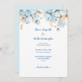 Invitation Dusty Blue Floral Gold Mariage 2 (Devant / Derrière)