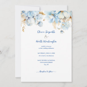 Invitation Dusty Blue Floral Gold Mariage 2