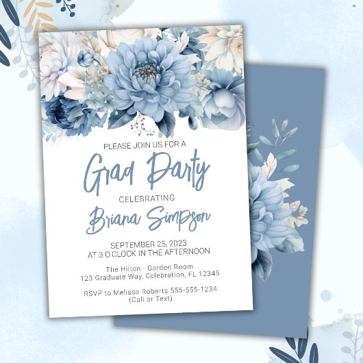 Invitation Dusty Blue Floral Graduation Party