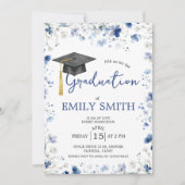 Invitation Dusty Blue Floral Graduation Party Invite (Devant)