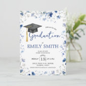 Invitation Dusty Blue Floral Graduation Party Invite (Debout devant)