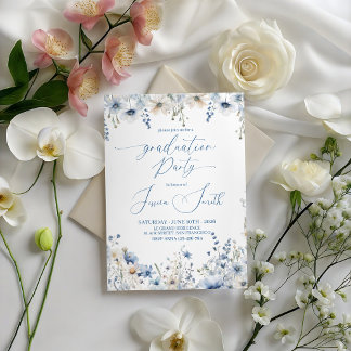 Invitation Dusty Blue Floral Graduation Party Invite