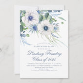 Invitation Dusty Blue Floral Green Élégante Graduation (Devant)