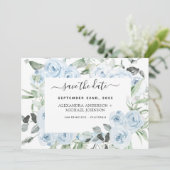 Invitation Dusty Blue Floral Green Enregistrer la date (Debout devant)