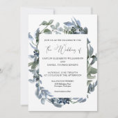 Invitation Dusty Blue Floral Greenery Mariage de couronne (Devant)