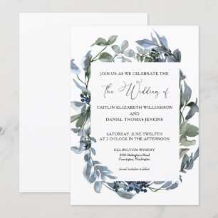 Invitation Dusty Blue Floral Greenery Mariage de couronne