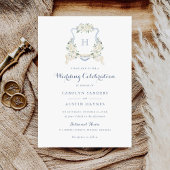 Invitation Dusty Blue Floral Greenery Monogram Crest Mariage