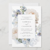 Invitation Dusty Blue Floral Hydrangea Rose Mariage (Devant)